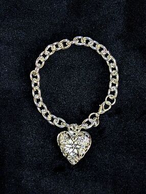 Silver Heart Locket Charm Bracelet Filagree Adjustable Picture Mom Gift Plated